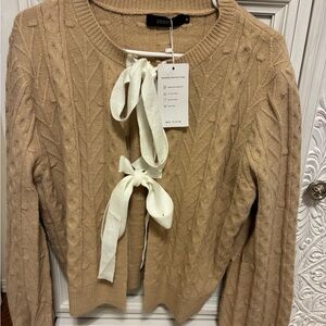 Amazon Camel Knit Cardigan with Ivory Bow Ties